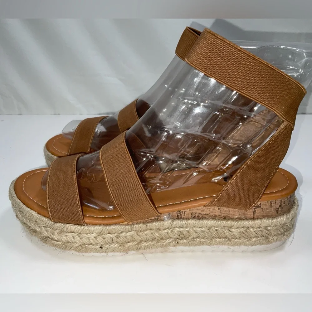 NIB Women’s Rekalya‎ Espadrille Wedge Platform Sandals Elastic Straps Beige 8